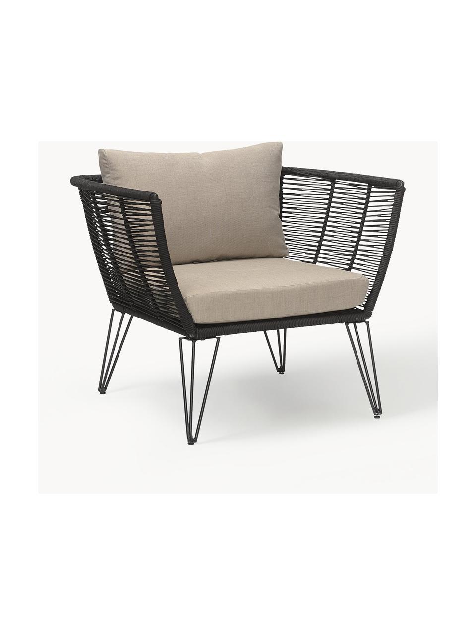 Poltrona lounge da giardino con intreccio Mundo, Rivestimento: poliestere I rivestimenti, Struttura: metallo, verniciato a pol, Tessuto beige chiaro, nero, Larg. 87 x Prof. 74 cm