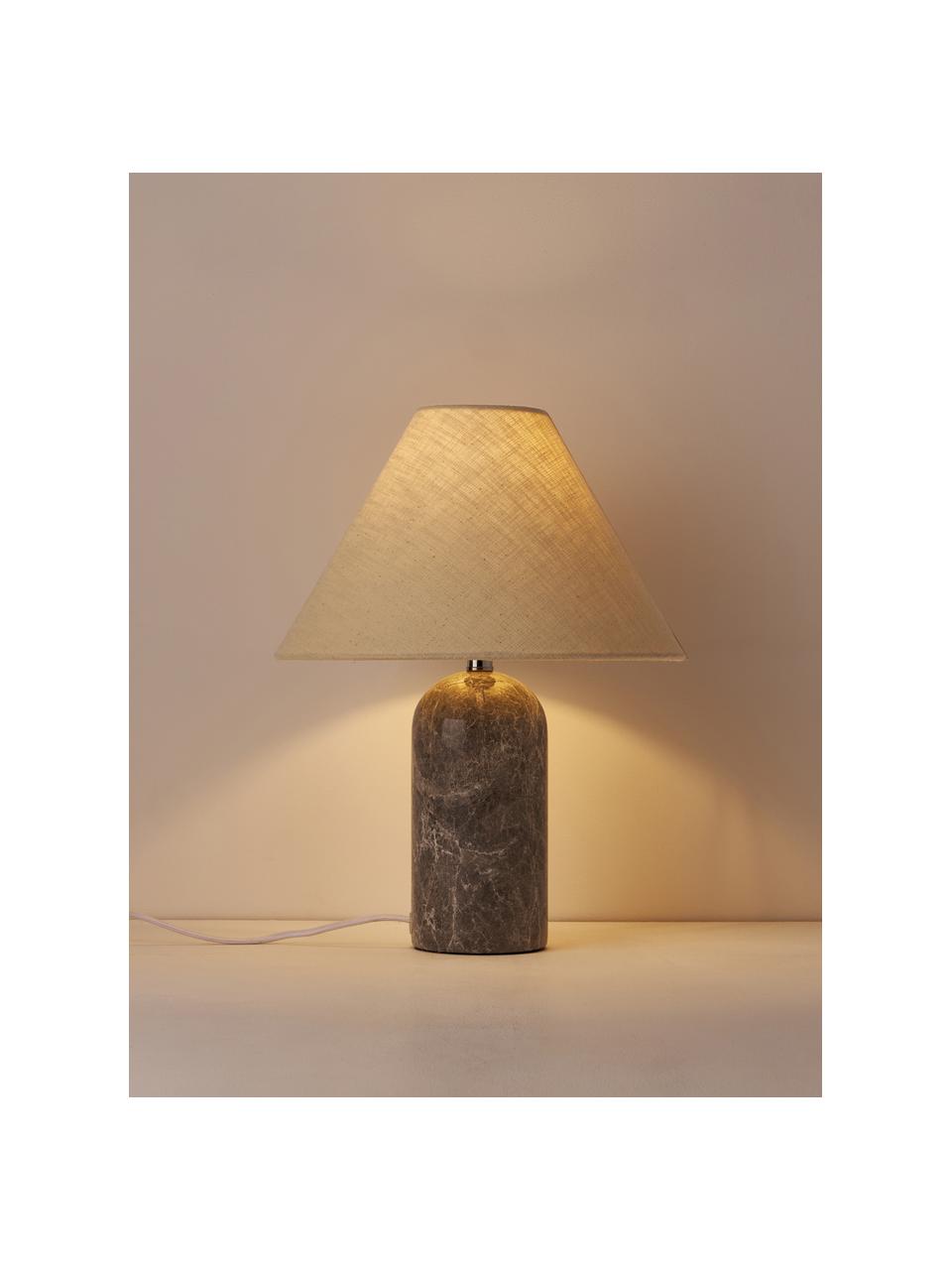 Lampada da tavolo con base in marmo Gia, Paralume: 50% lino, 50% poliestere, Beige, grigio marmorizzato, Ø 30 x Alt. 39 cm