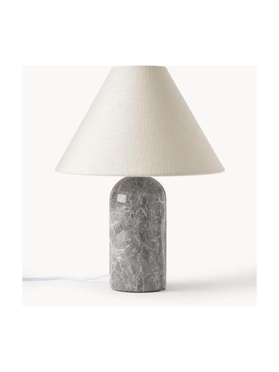 Lámpara de mesa de mármol Gia, Pantalla: 50% lino, 50% poliéster, Cable: cubierto en tela, Beige, mármol gris, Ø 30 x Al 39 cm