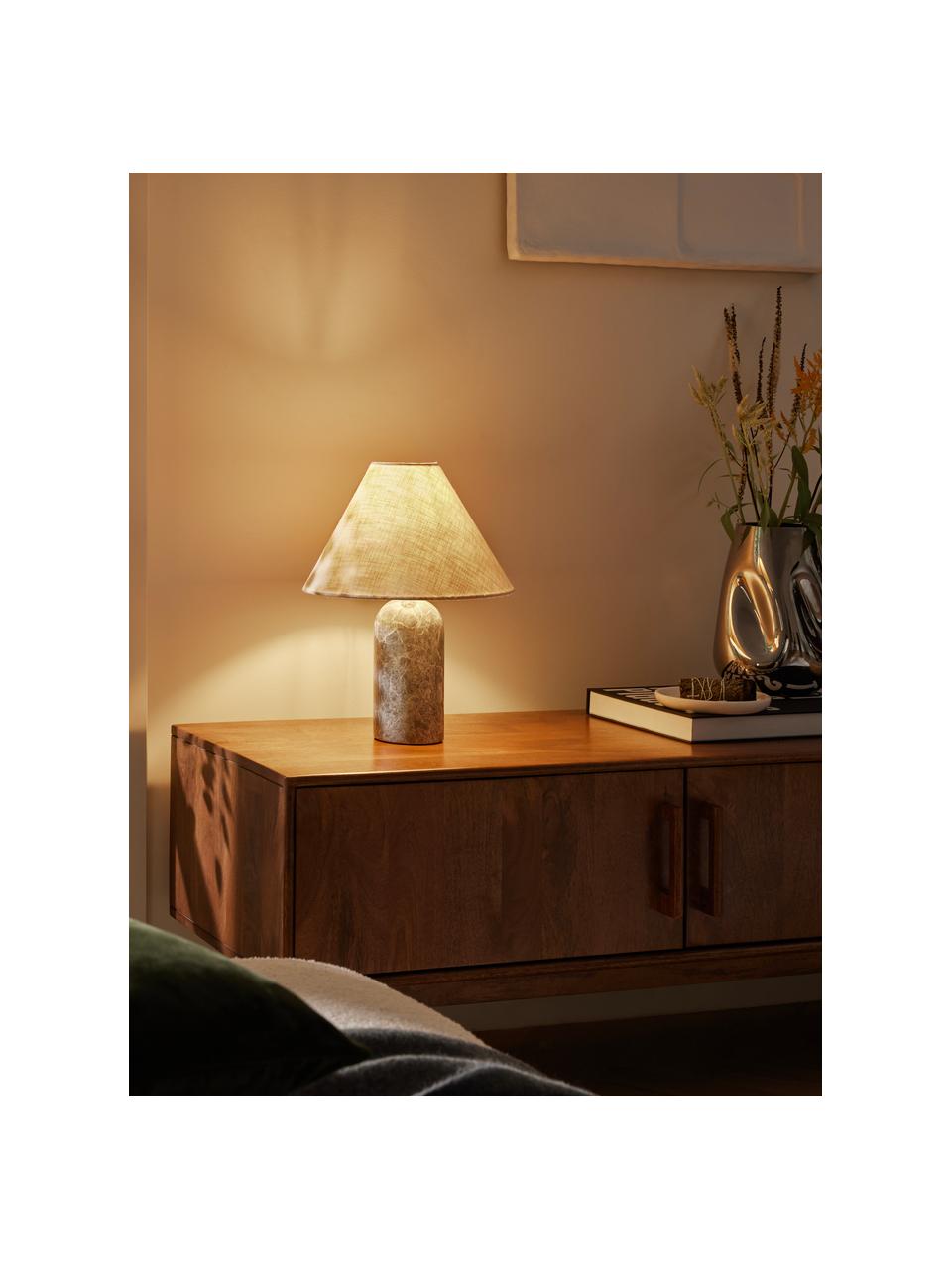 Tischlampe Gia mit Marmorfuss, Lampenschirm: 50 % Leinen, 50 % Polyest, Beige, Grau, marmoriert, Ø 30 x H 39 cm