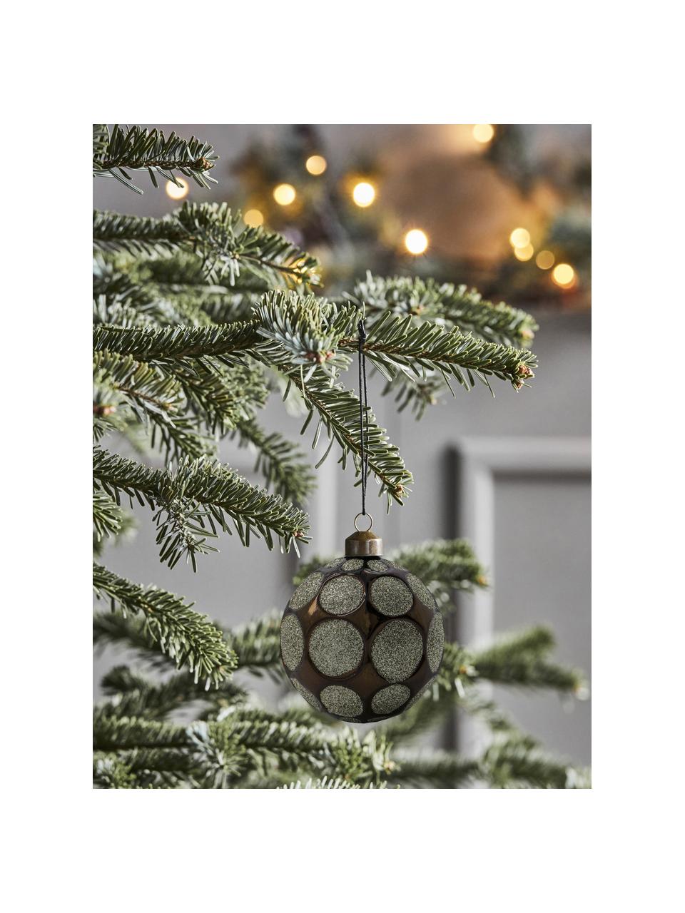 Boules de Noël peintes à la main Auro, 4 pièces, Verre, Brun foncé, argenté, Ø 8 cm