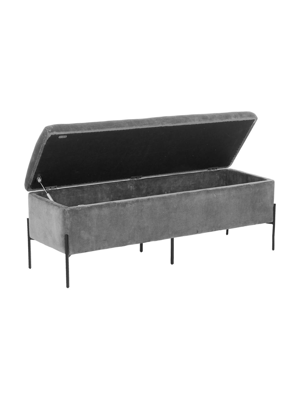 Panca contenitore imbottita in velluto Harper, Rivestimento: velluto Con 20.000 cicli , Velluto grigio, nero, Larg. 140 x Alt. 45 cm