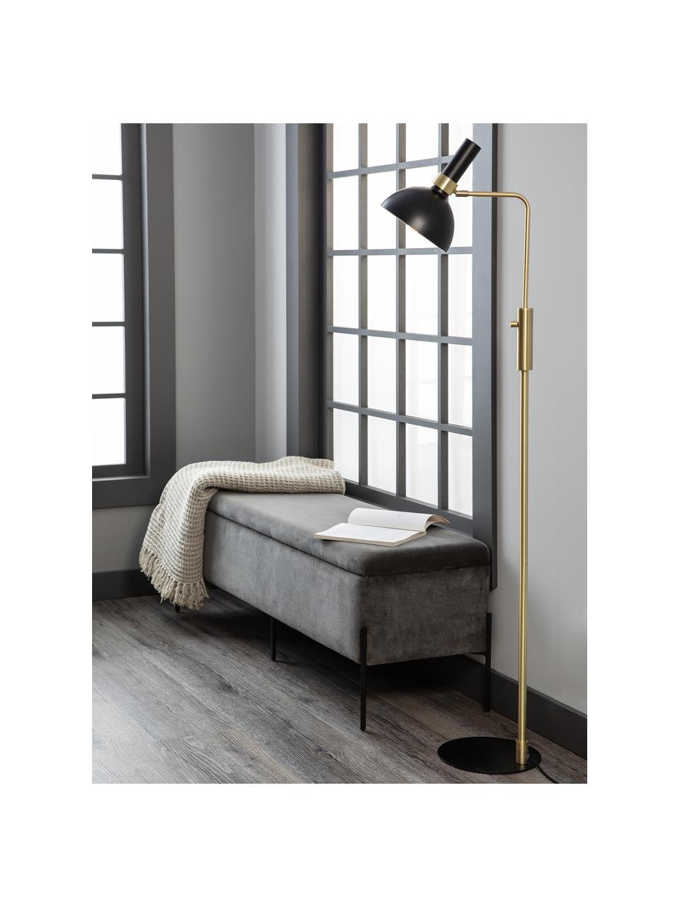 Sametová lavice s úložným prostorem Harper, Šedá, černá, Š 140 cm, V 45 cm