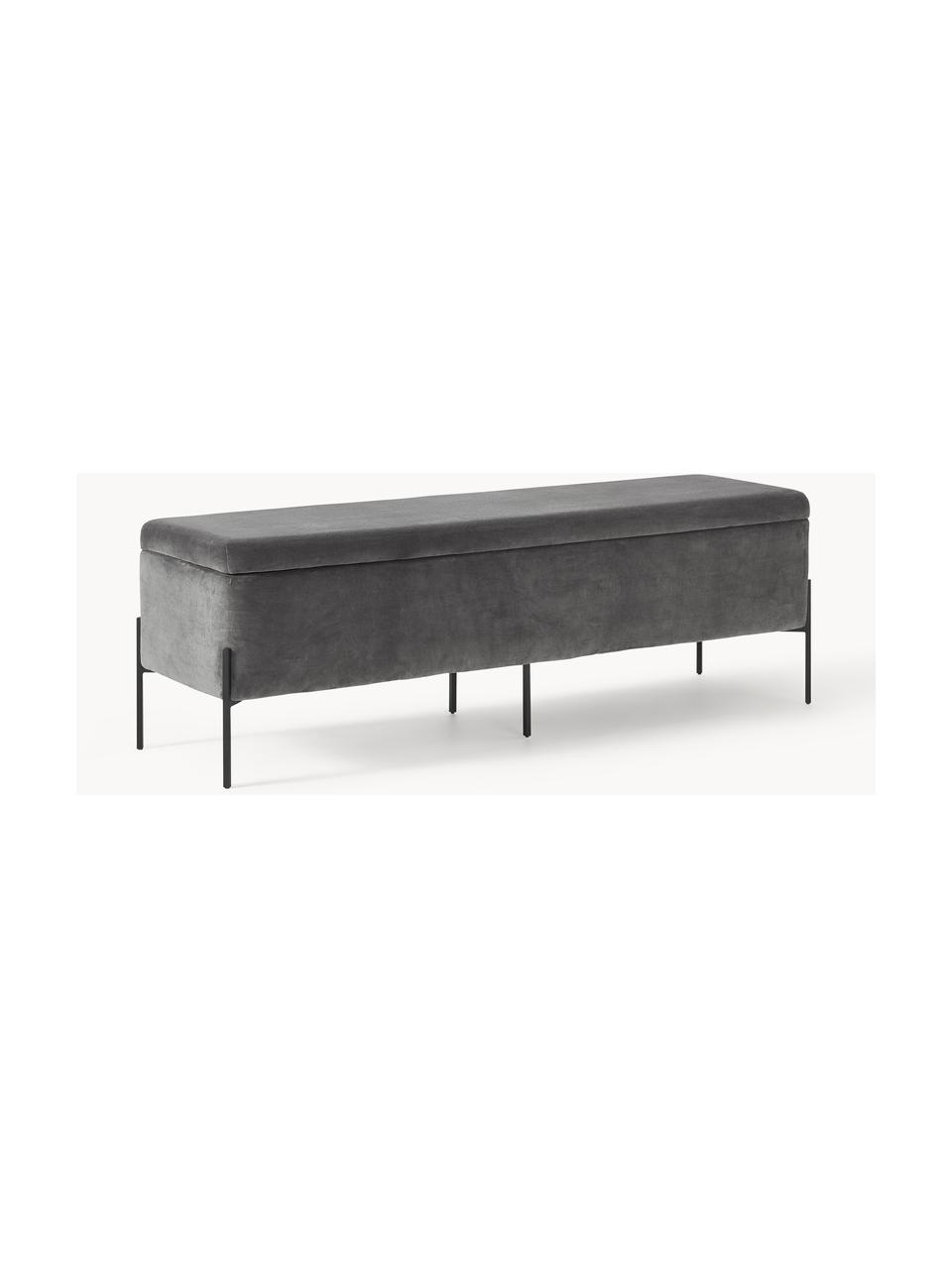 Zamatová čalúnená lavica s úložným priestorom Harper, Zamatová sivá, čierna, Š 140 x V 45 cm