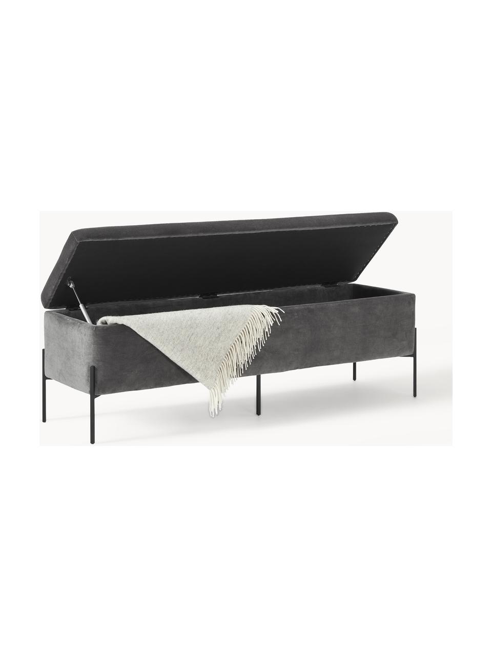 Banc coffre en velours Harper, Velours gris, noir, larg. 140 x haut. 45 cm