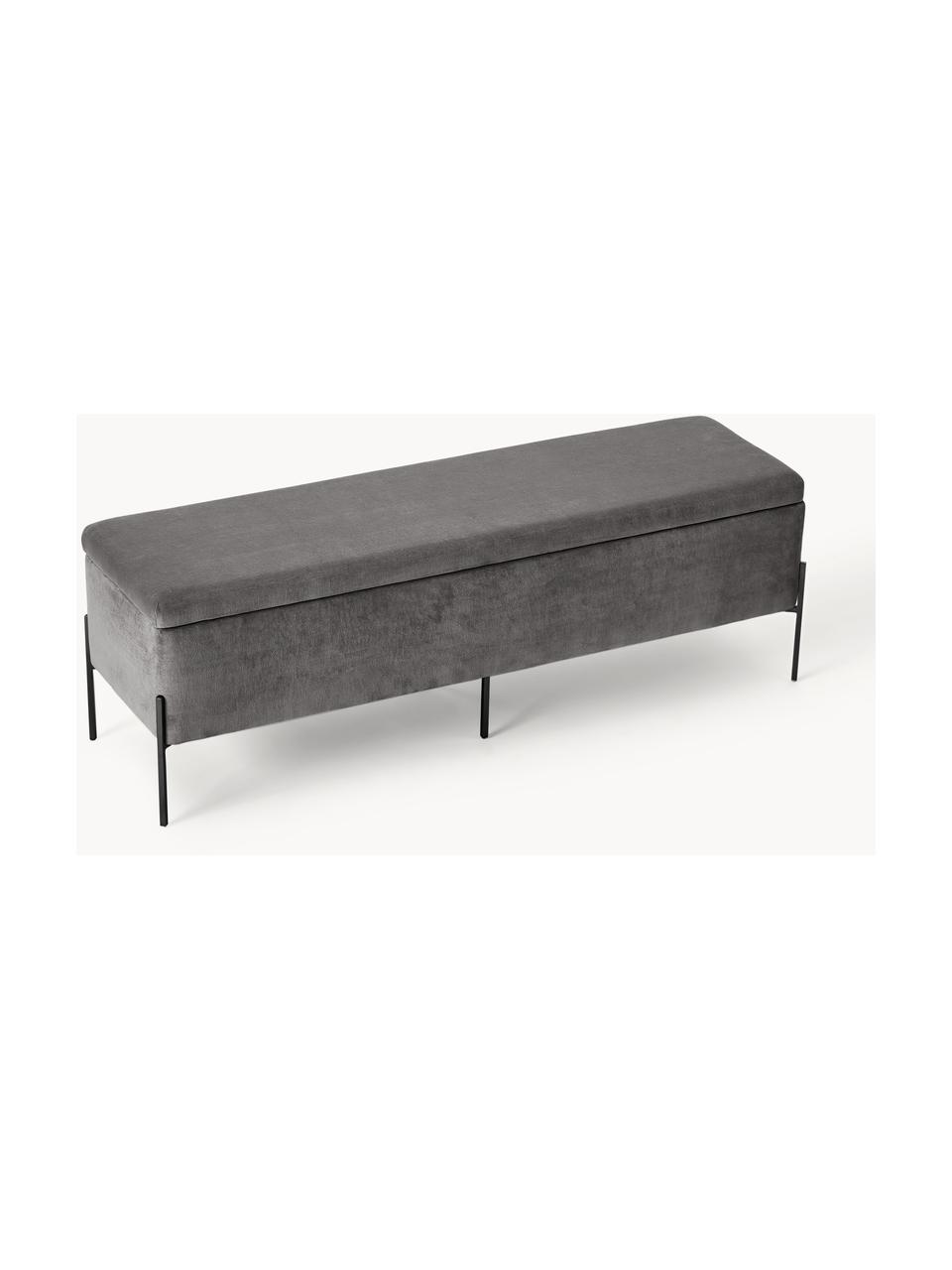 Banc coffre en velours Harper, Velours gris, noir, larg. 140 x haut. 45 cm