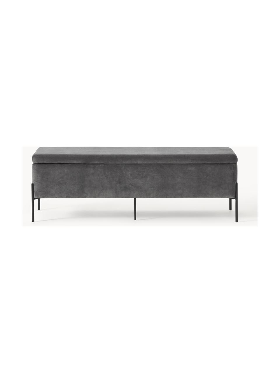 Banc coffre en velours Harper, Velours gris, noir, larg. 140 x haut. 45 cm