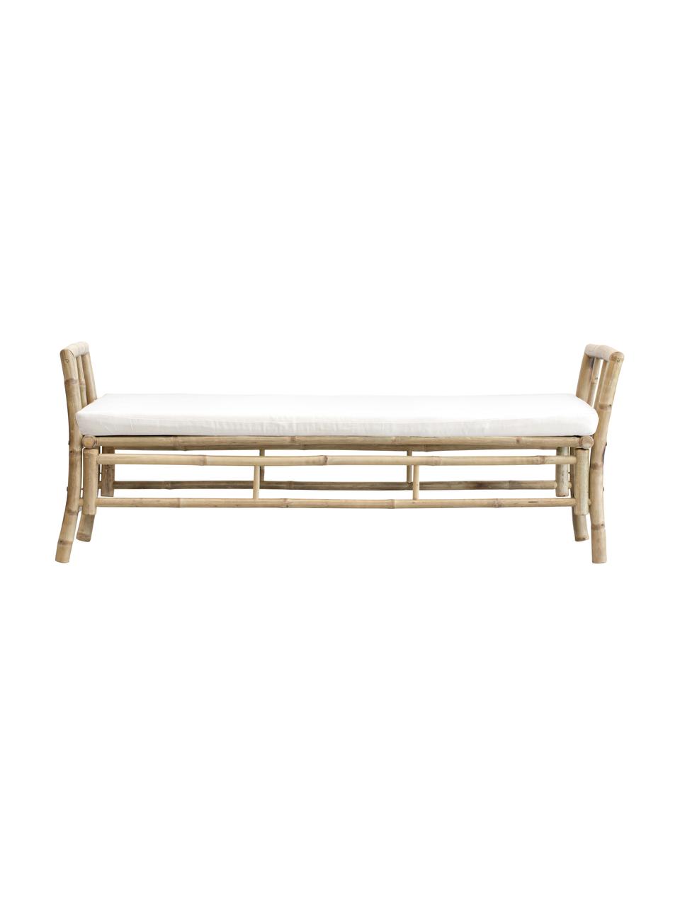 Bambus-Gartenbank Mandisa mit Sitzpolster, Gestell: Bambus, Bezug: Segeltuch, Hellbraun, Weiß, B 165 x H 65 cm