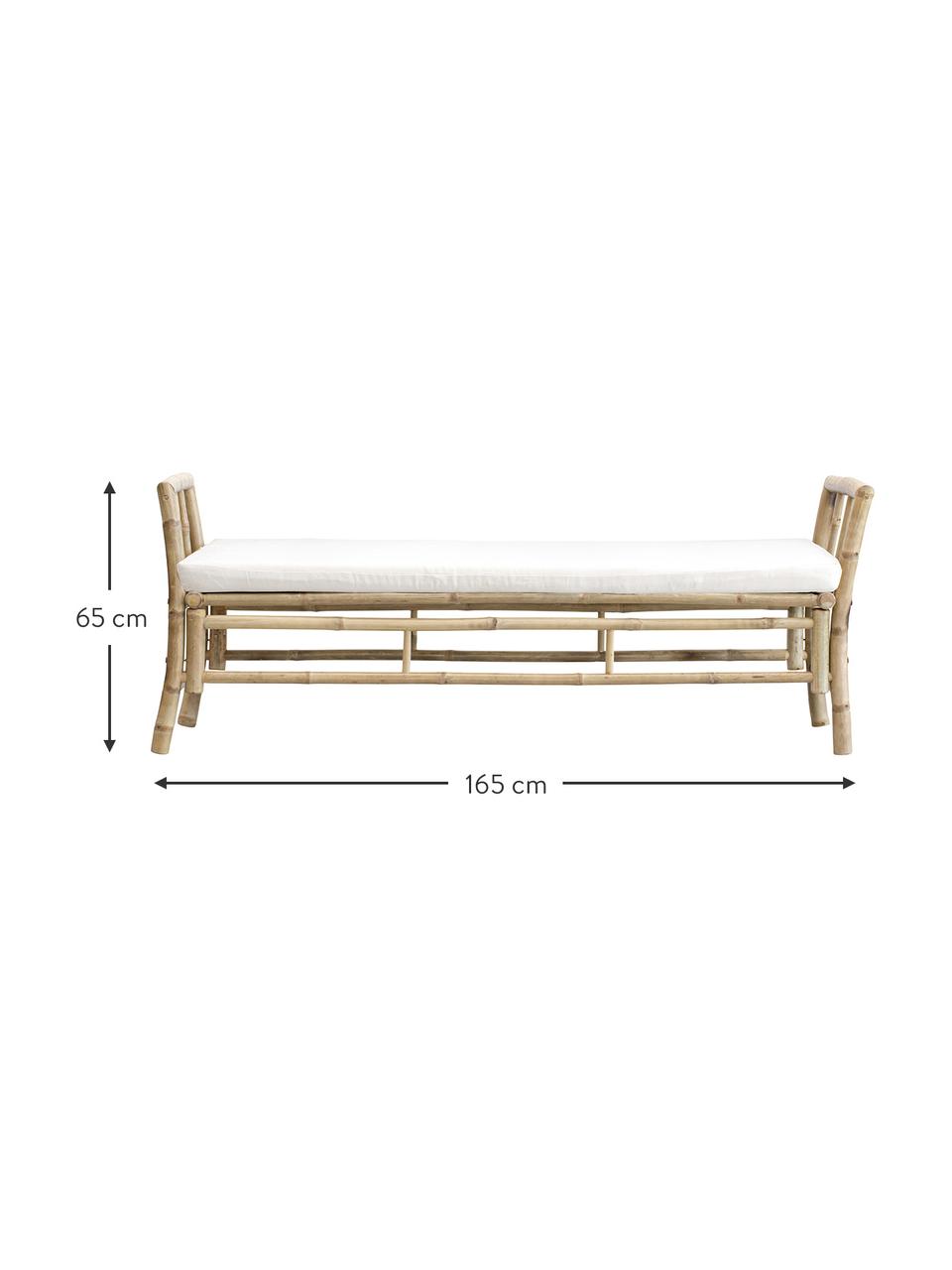 Banc de jardin bambou avec coussin d'assise Mandisa, Brun clair, blanc, larg. 165 x haut. 65 cm