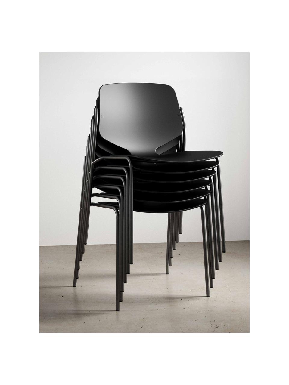 Silla artesanal de plástico Nova Sea, Estructura: acero reciclado recubiert, Negro, An 55 x F 56 cm