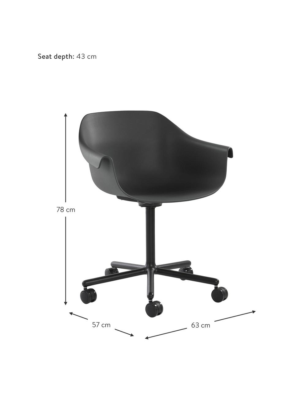 Bürodrehstuhl Warrington in Schwarz, Sitzfläche: Polypropylen, Gestell: Aluminium, Schwarz, B 57 x T 63 cm