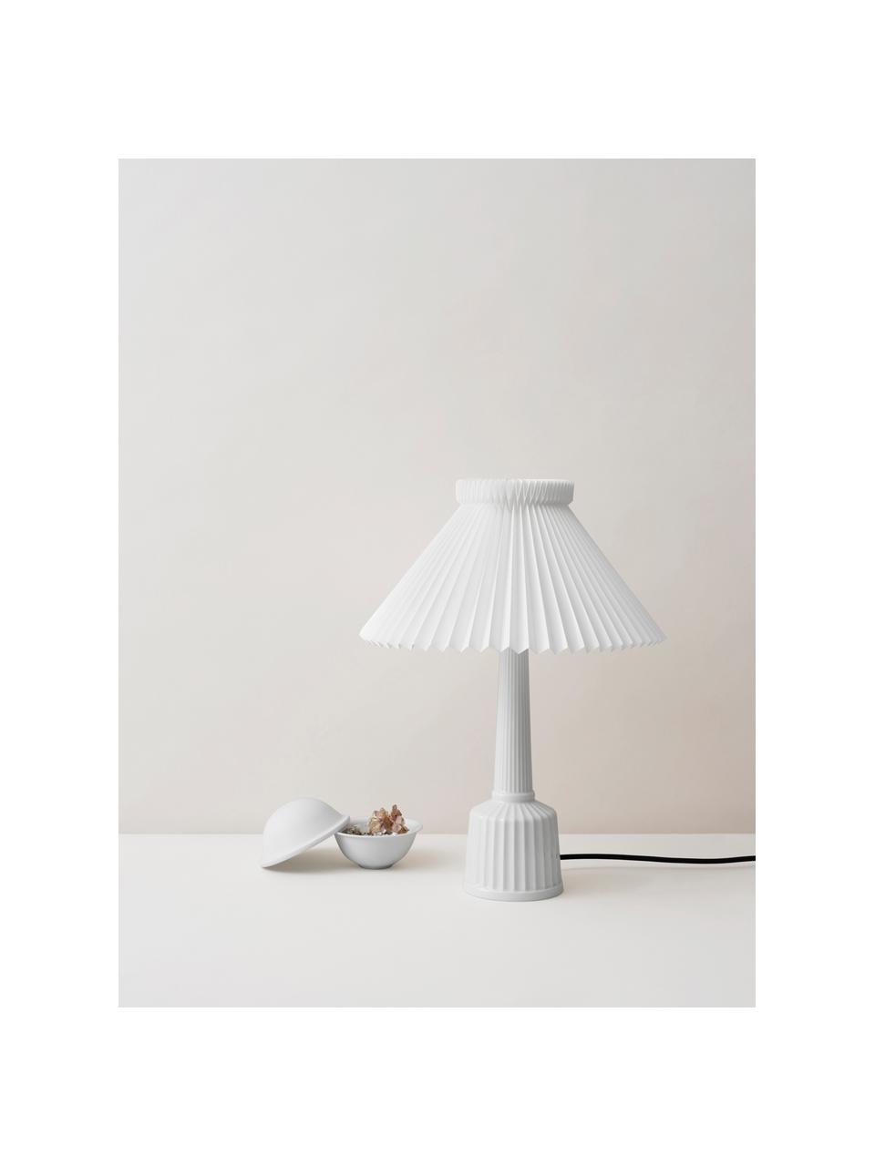 Porzellan-Tischlampe Esben, handgefertigt, Weiß, Ø 32 x H 44 cm