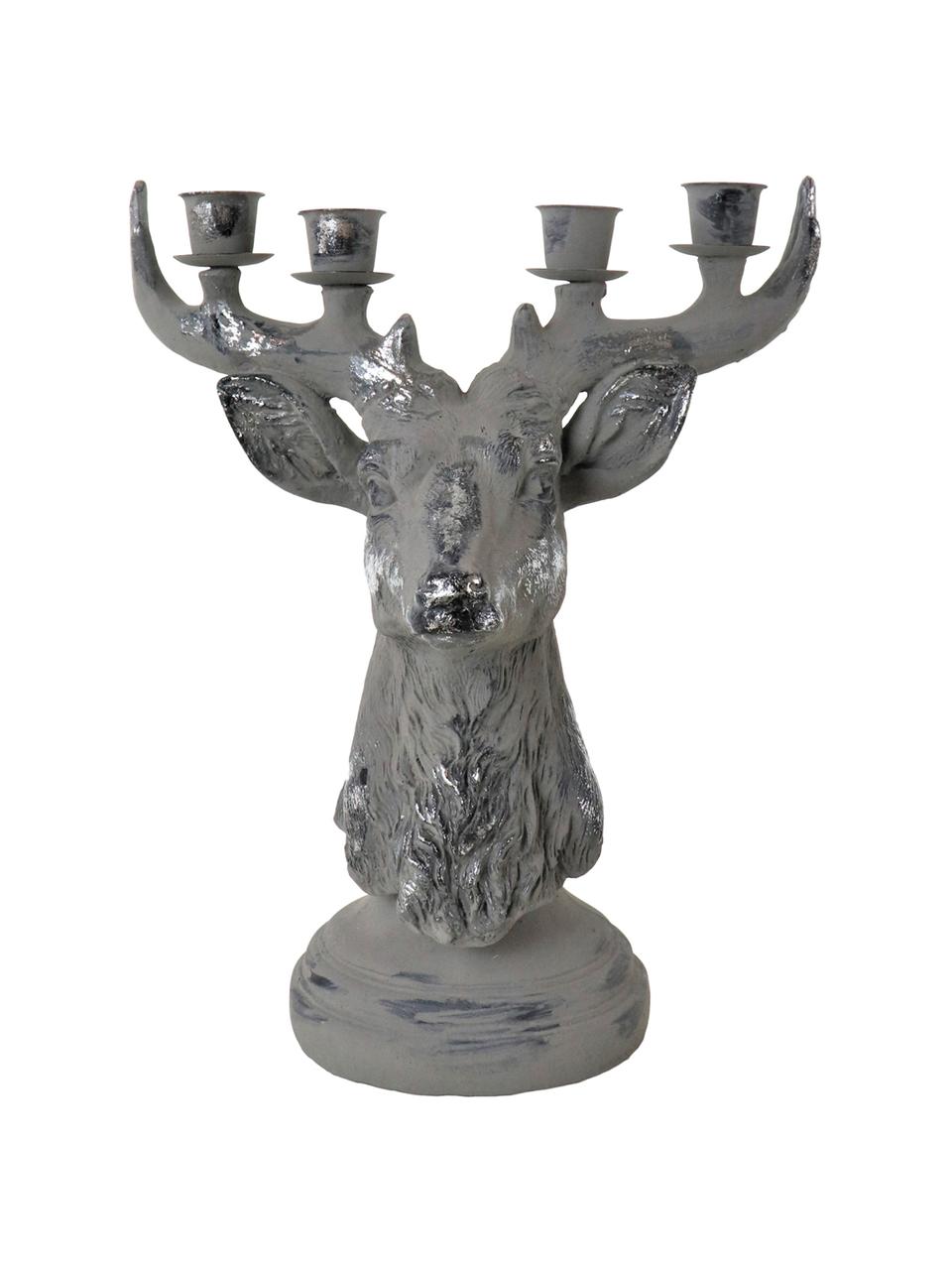 Candelabro Deer, Poliresina, Grigio, Larg. 24 x Alt. 28 cm