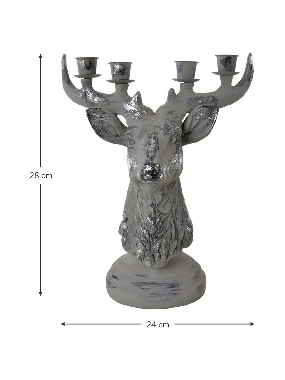 Candelabro Deer, Poliresina, Grigio, Larg. 24 x Alt. 28 cm