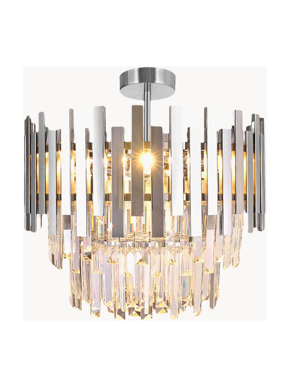 Grote plafondlamp Aspen, handgemaakt, Lampenkap: glas, gecoat metaal, Zilverkleurig, transparant, Ø 45 x H 45 cm