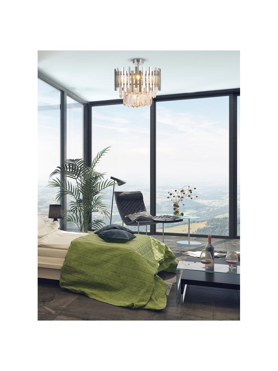 Große Deckenleuchte Aspen, handgefertigt, Lampenschirm: Glas, Metall, beschichtet, Silberfarben, Transparent, Ø 45 x H 45 cm