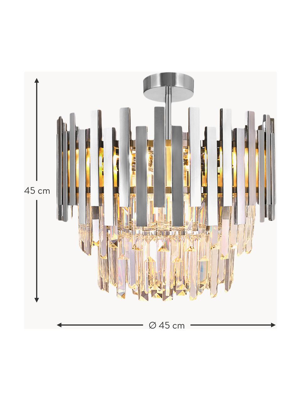 Grosse Deckenleuchte Aspen, handgefertigt, Lampenschirm: Glas, Metall, beschichtet, Silberfarben, Transparent, Ø 45 x H 45 cm