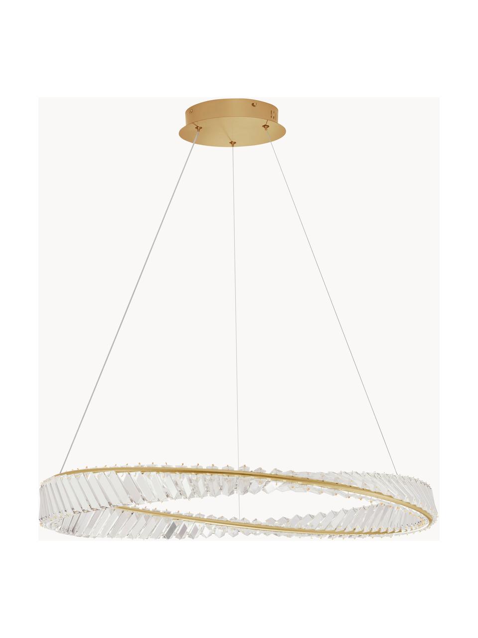 Grote dimbare hanglamp Aurelia, Decoratie: kristalglas, Goudkleurig, transparant, Ø 80 x H 8 cm