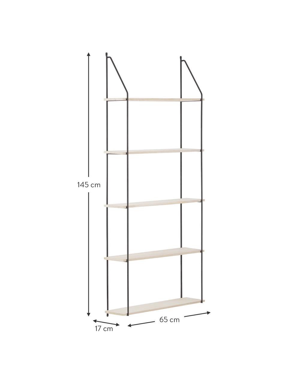 Wandrek Eindhoven met metalen frame, Plank: paulowniahout Paulowniaho, Frame: gecoat metaal, Zwart, paulowniahout, 65 x 145 cm