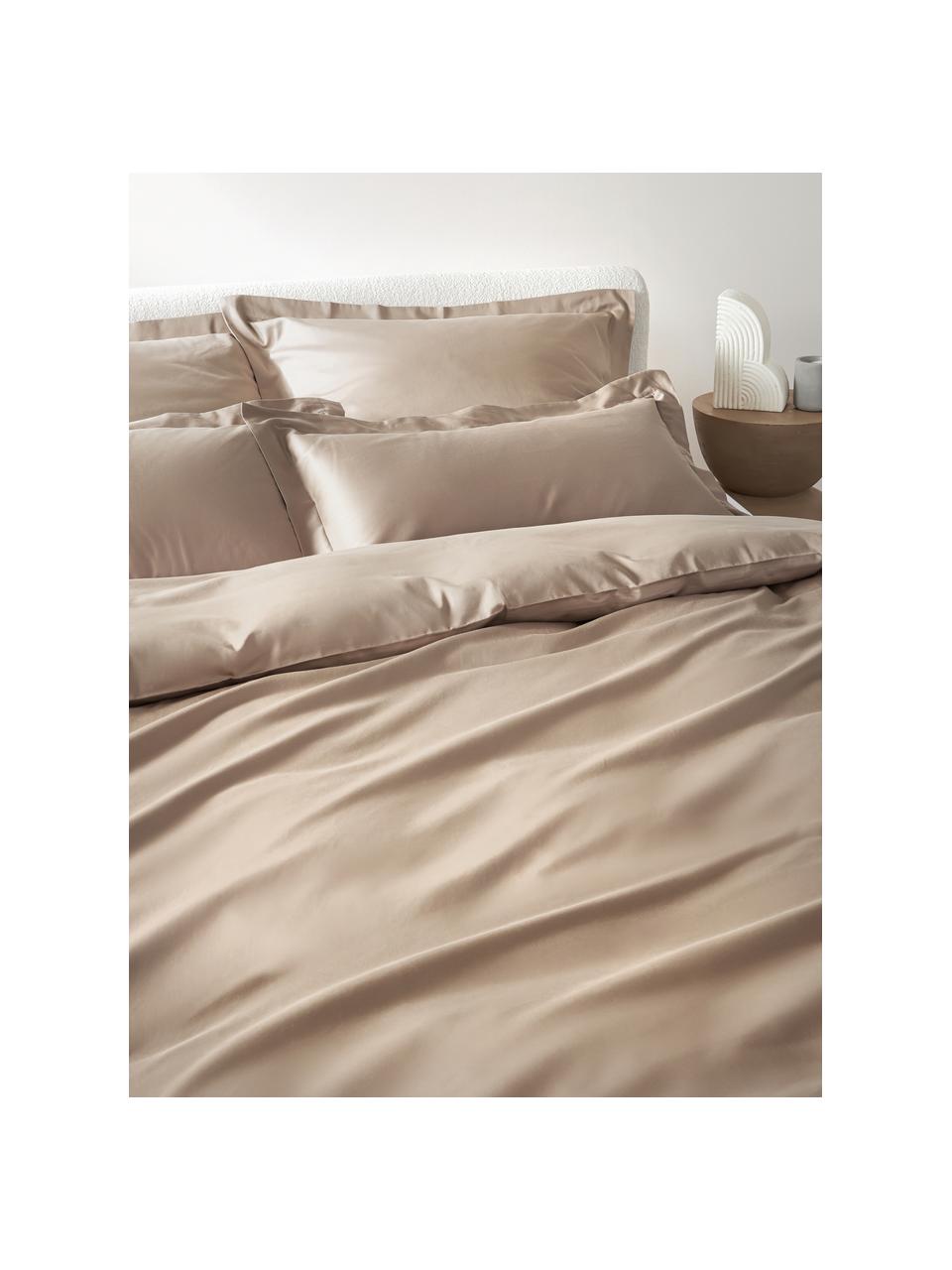 Satin-Bettwäsche Premium aus Bio-Baumwolle in Beige mit Stehsaum, Webart: Satin Fadendichte 400 TC,, Beige, 135 x 200 cm + 1 Kissen 80 x 80 cm