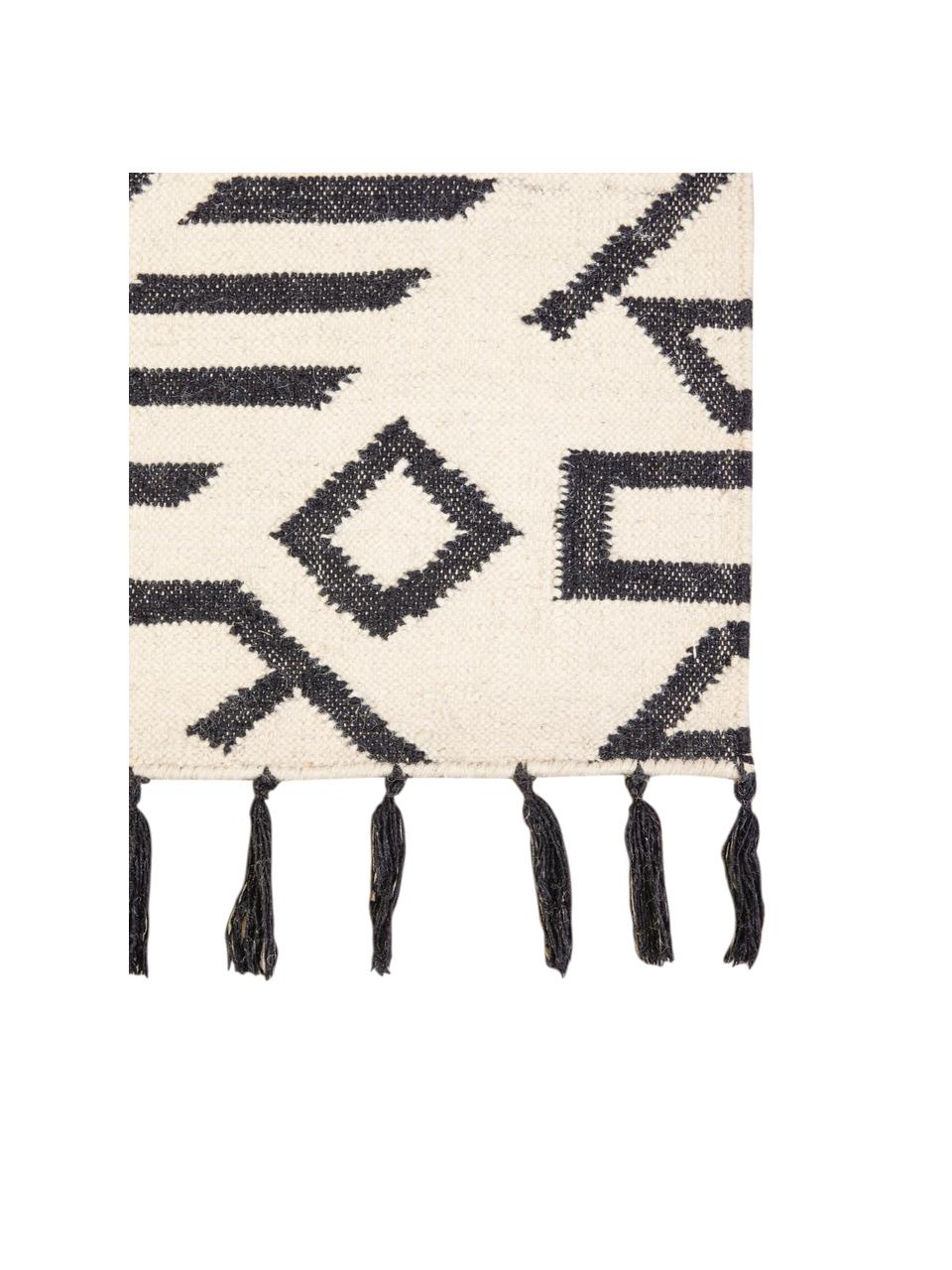 Vlnený koberec s etno vzorom Jazmin, Béžová, čierna
