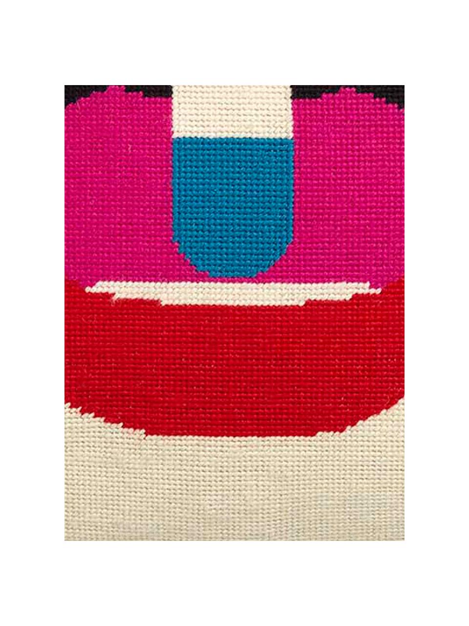 Coussin design brodé main Bobbly, Beige, rouge