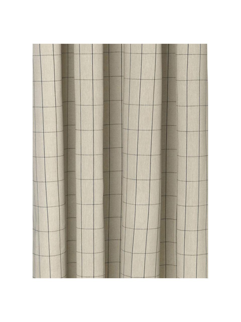 Rideau de douche en coton bio Chambray, déperlant, Beige clair, noir, damier, larg. 160 x long. 205 cm