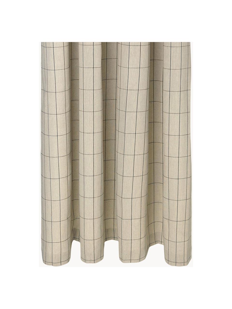 Rideau de douche en coton bio Chambray, déperlant, Beige clair, noir, damier, larg. 160 x long. 205 cm