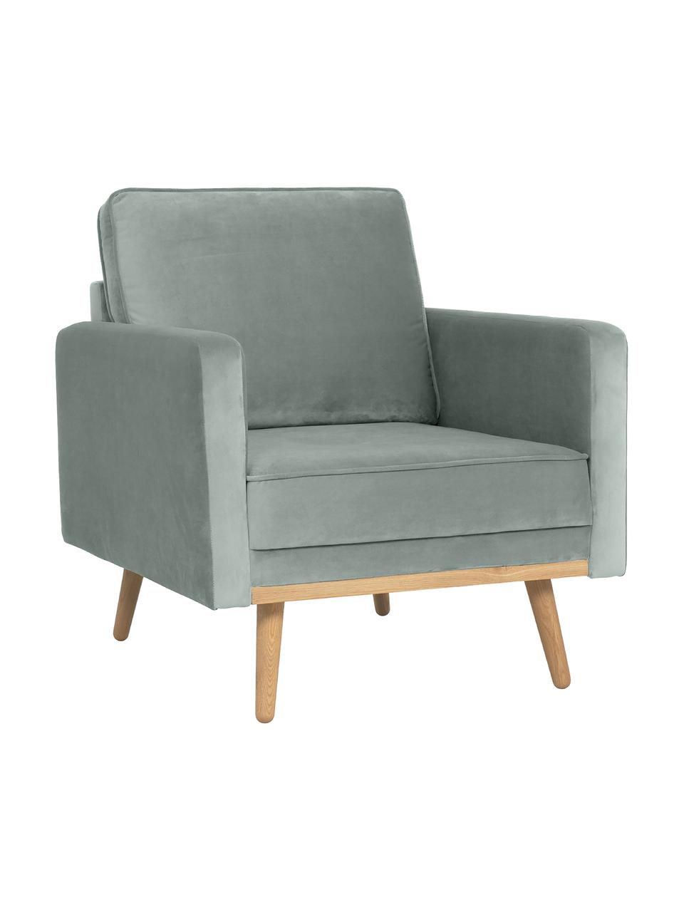 Fluwelen fauteuil Saint in saliekleurig met eikenhouten poten, Bekleding: fluweel (polyester) De ho, Frame: massief eikenhout, spaanp, Fluweel saliekleurig, B 85 x D 76 cm