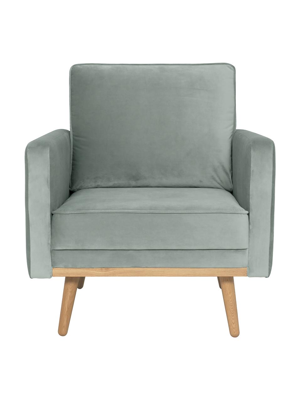 Fluwelen fauteuil Saint in saliekleurig met eikenhouten poten, Bekleding: fluweel (polyester) De ho, Frame: massief eikenhout, spaanp, Fluweel saliekleurig, B 85 x D 76 cm