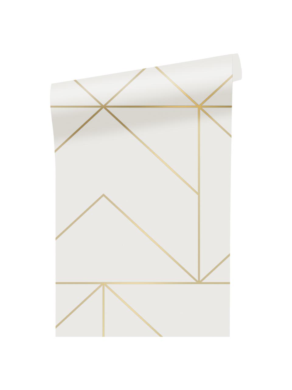 Papier peint Geometric Art, Intissé, Blanc, couleur dorée, larg. 52 x haut. 1005 cm