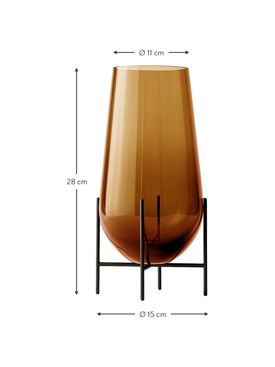 Wazon ze szkła dmuchanego Échasse, Stelaż: mosiądz, Brązowy, brąz, Ø 15 x W 28 cm