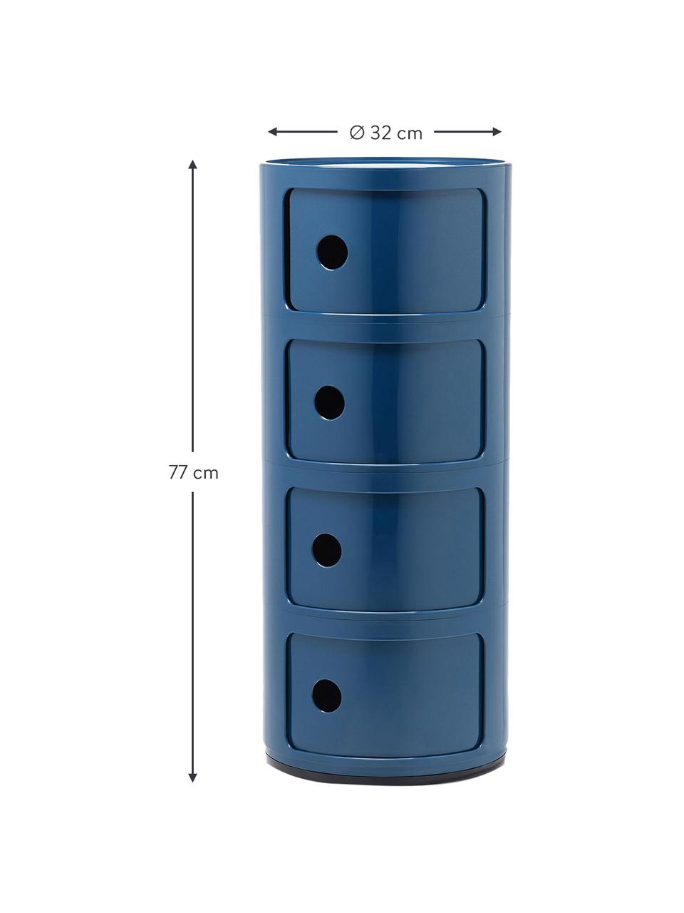 Mesa auxiliar de diseño Componibili, 4 módulos, Plástico con certificado Greenguard, Azul brillante, Ø 32 x Al 77 cm