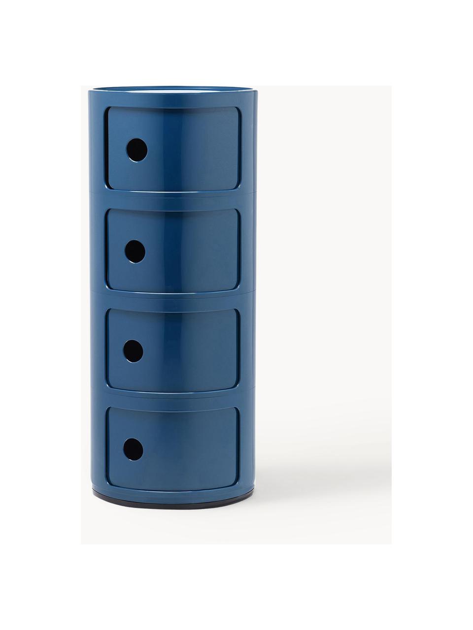 Contenitore di design con 4 cassetti Componibili, Plastica (ABS) laccata, certificata Greenguard, Blu lucido, Ø 32 x Alt. 77 cm