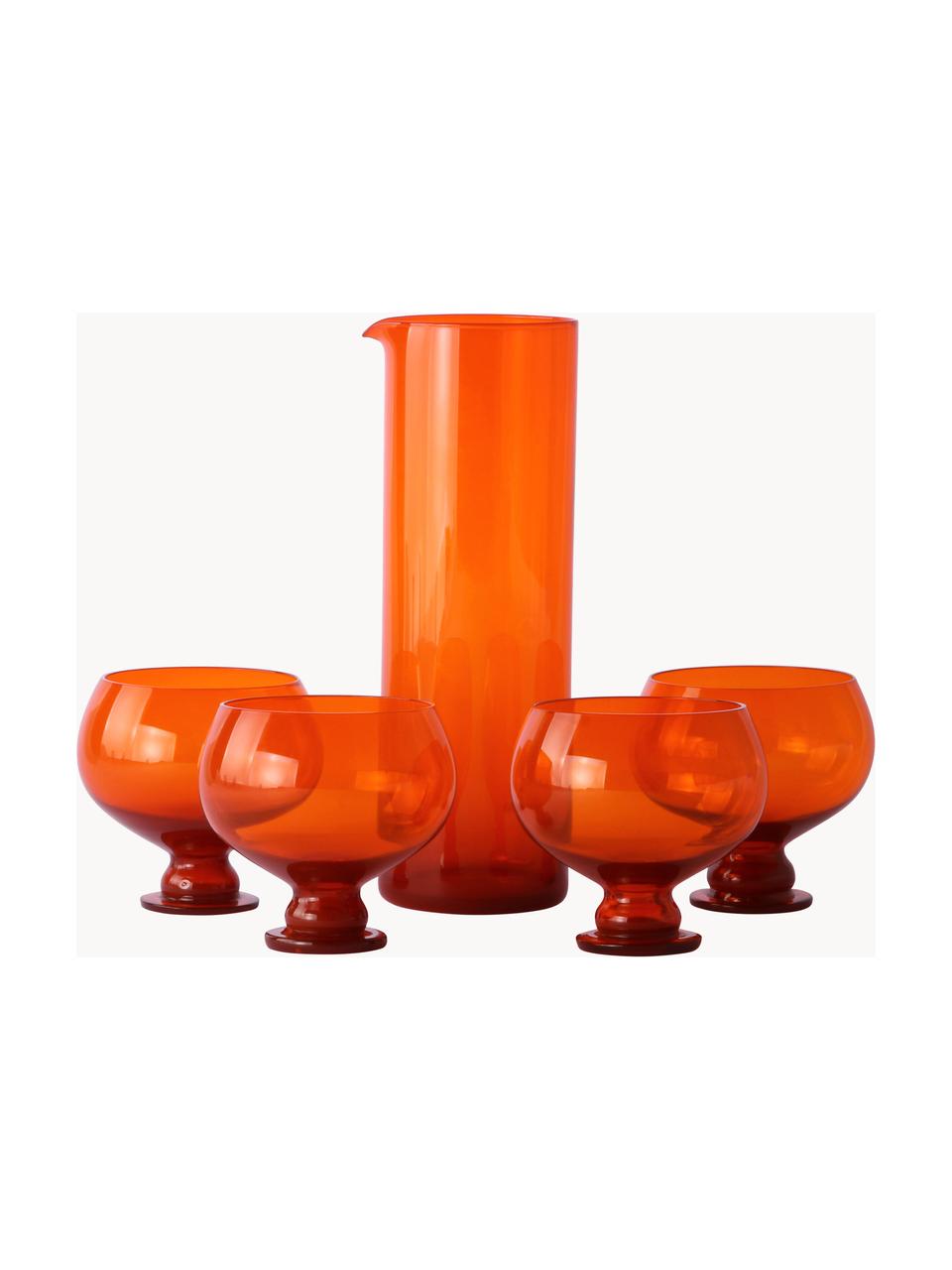 Karaffe Funky mit Gläsern, 5er-Set, Glas, Orange, Set mit verschiedenen Grössen