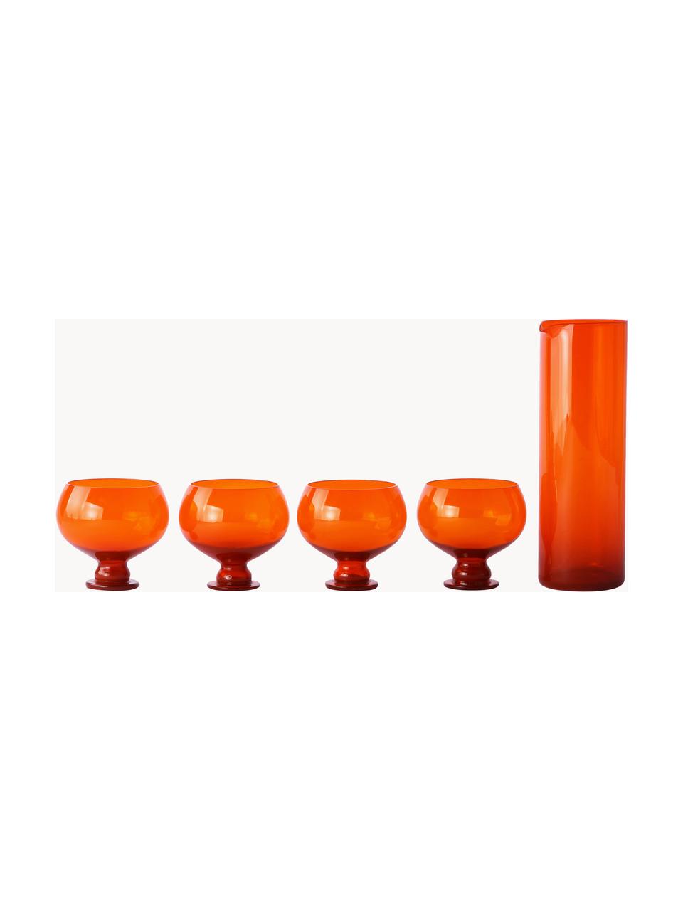 Karaf Funky met glazen, set van 5, Glas, Oranje, Set met verschillende formaten