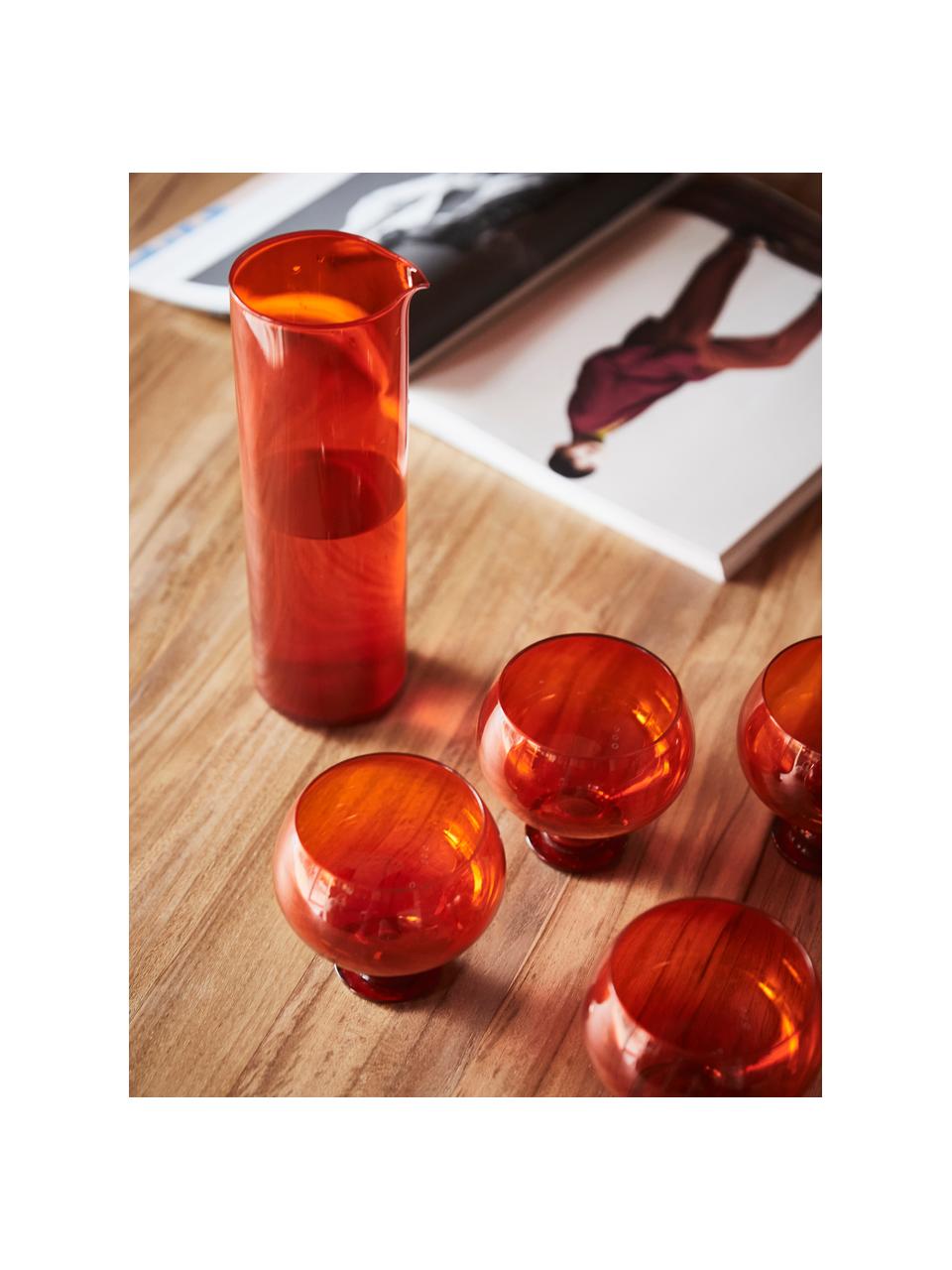 Karaf Funky met glazen, set van 5, Glas, Oranje, Set met verschillende formaten