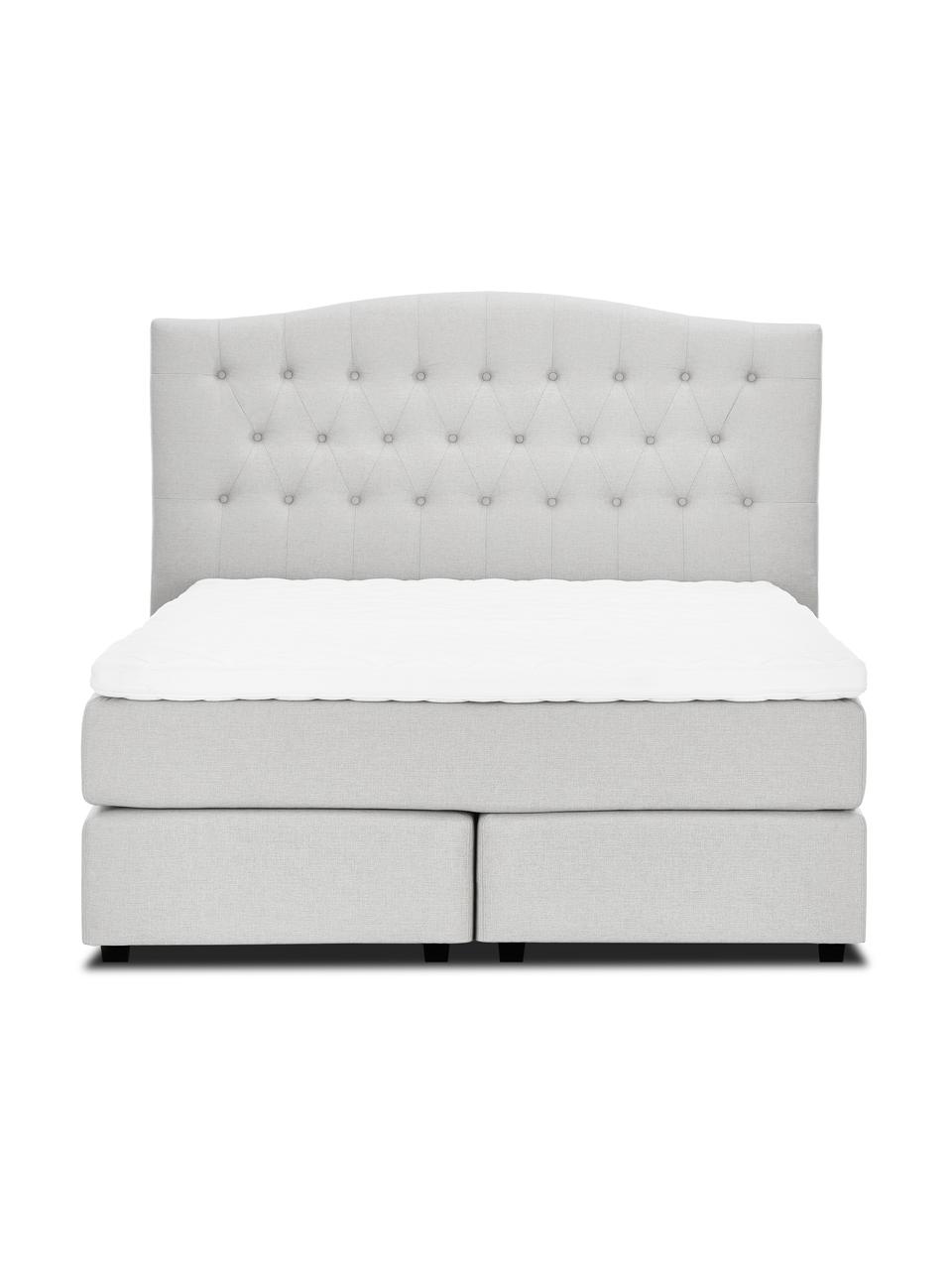 Letto boxspring premium in tessuto bianco-grigio Royal, Materasso: nucleo a 5 zone di molle , Piedini: legno di betulla massicci, Tessuto bianco-grigio, 160 x 200 cm, durezza 3