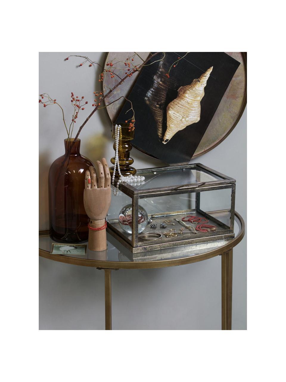 Halfroned glazen wandtafel Goddess met antieke afwerking, Frame: gepoedercoat metaal, Plateaus: glas, Messingkleurig, 76 x 75 cm