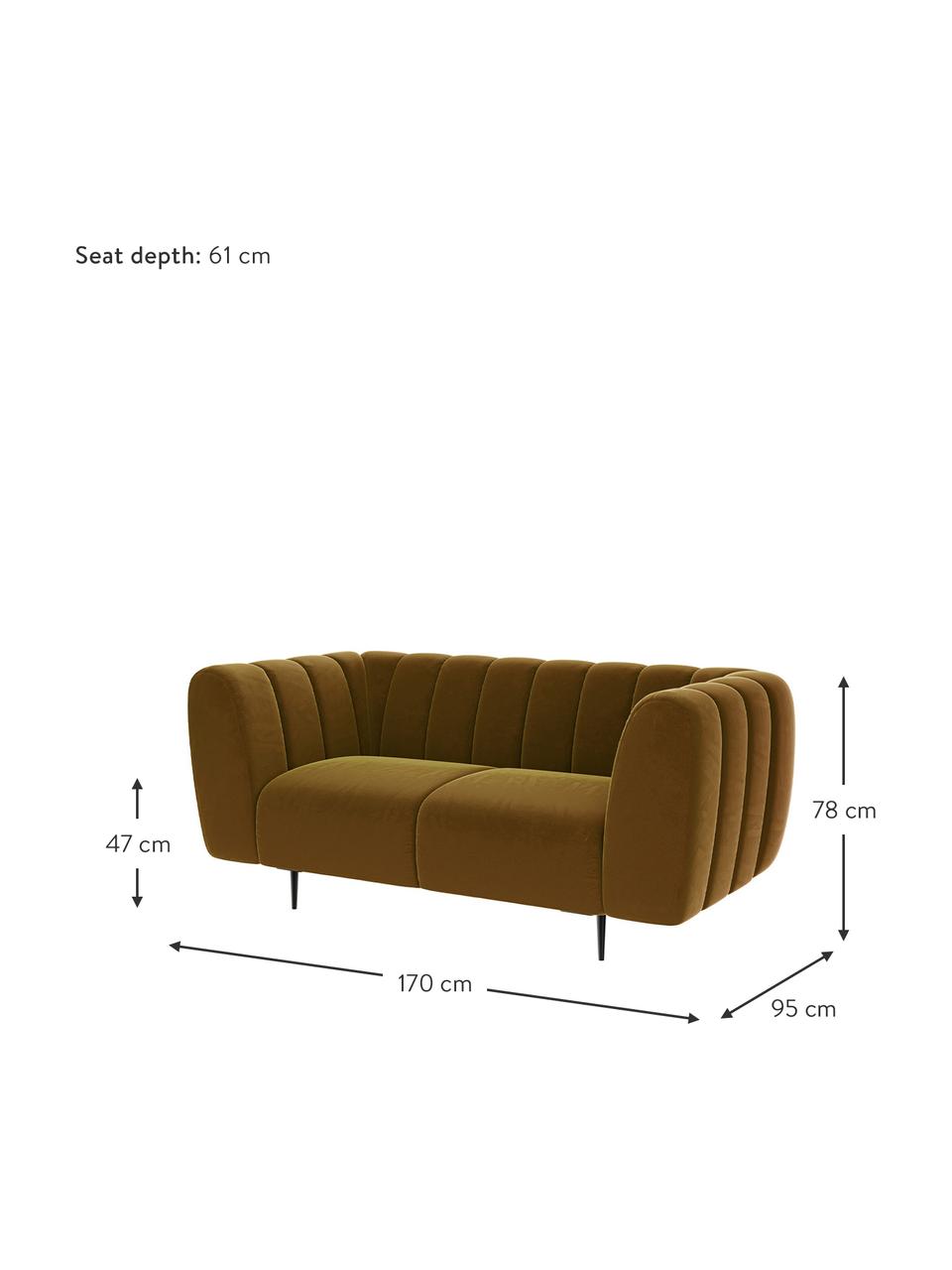 Sofa z aksamitu Shel (2-osobowa), Tapicerka: 100% aksamit poliestrowy, Stelaż: drewno liściaste, drewno , Nogi: metal powlekany Dzięki tk, Musztardowy, S 170 x G 95 cm