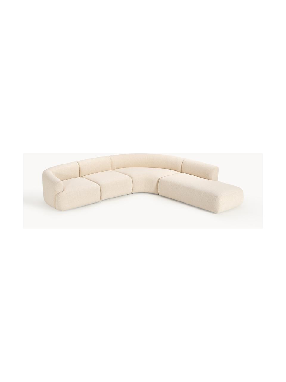 Modulares Bouclé-Ecksofa Sofia (4-Sitzer), Bezug: Bouclé (100 % Polyester) , Gestell: Fichtenholz, Spanplatte, , Bouclé Hellbeige, B 319 x T 298 cm, Eckteil rechts