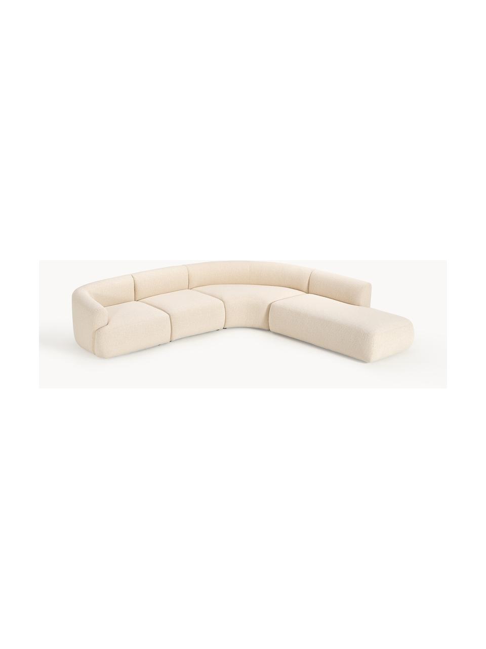 Narożna sofa modułowa bouclé Sofia (4-osobowa), Tapicerka: bouclé (100% poliester) D, Stelaż: drewno świerkowe z certyf, Nogi: tworzywo sztuczne, Kremowobiały bouclé, S 318 x G 298 cm, prawostronna