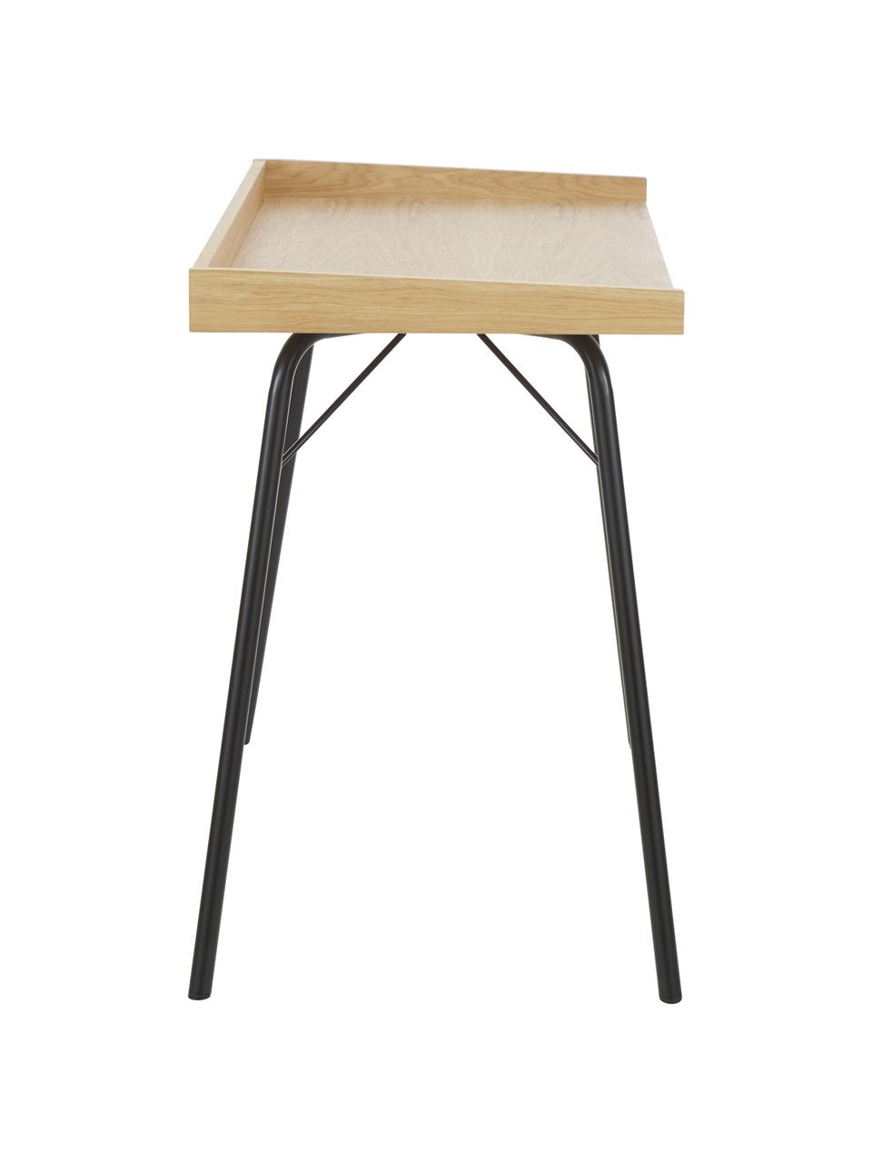 Bureau avec plateau en bois Rayburn, Bois clair, noir, larg. 115 x prof. 52 cm
