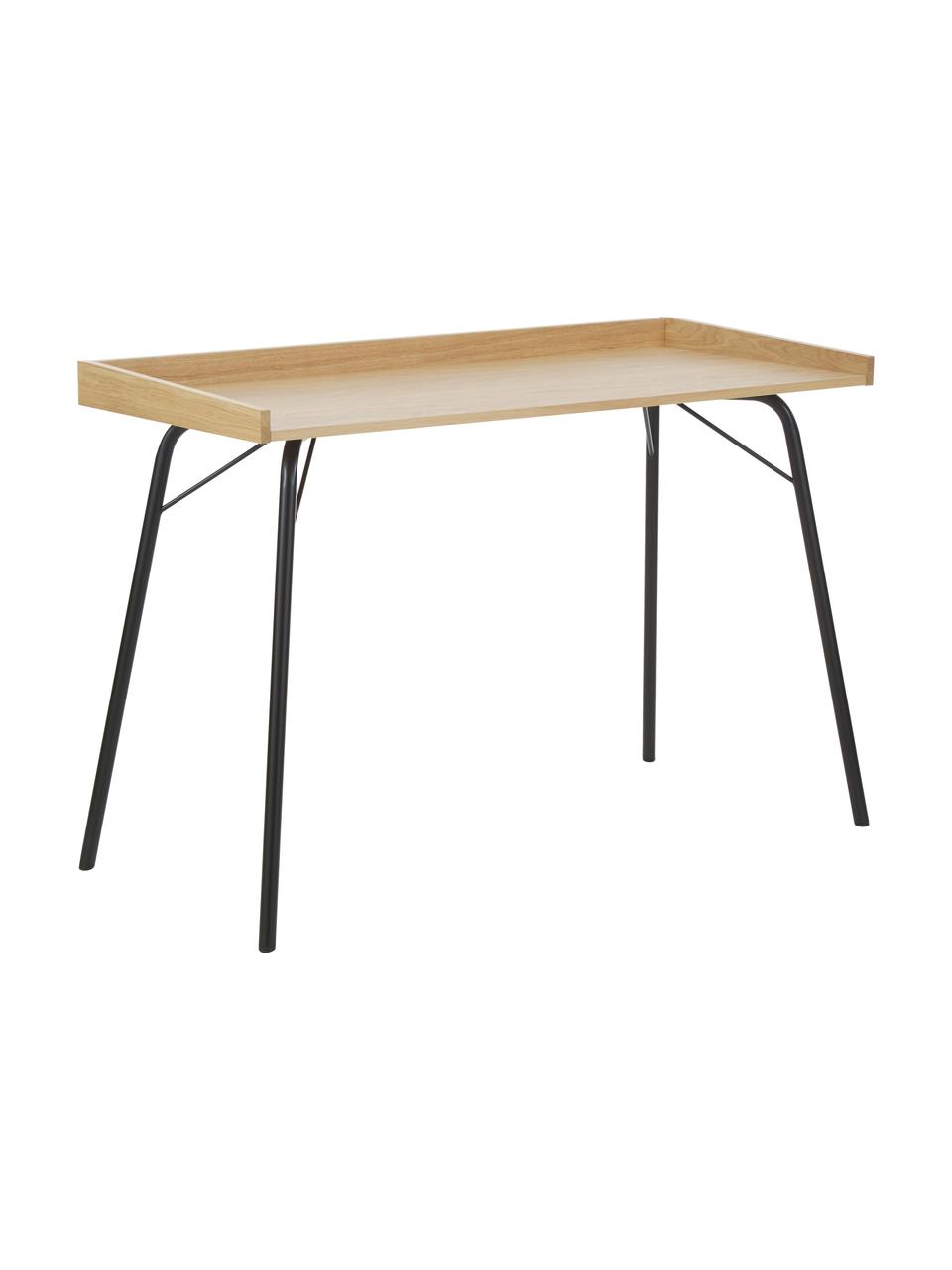 Biurko z fornirem z drewna dębowego Rayburn, Blat: płyta pilśniowa średniej , Stelaż: metal malowany proszkowo, Jasne drewno naturalne, czarny, S 115 x G 52 cm