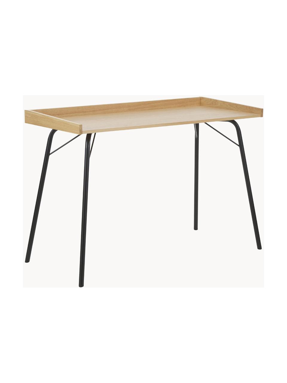 Bureau avec plateau en bois Rayburn, Bois clair, noir, larg. 115 x prof. 52 cm