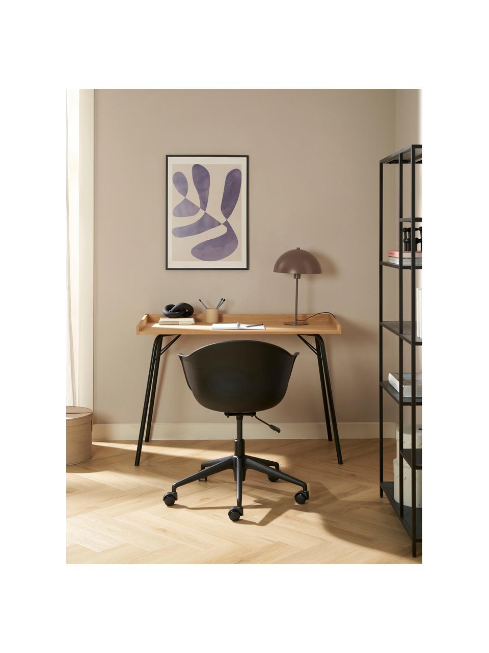 Bureau Rayburn met eikenhoutfineer, Tafelblad: MDF, eikenhoutfineer, Frame: gepoedercoat metaal Dit p, Hout, licht, zwart, B 115 x H 52 cm