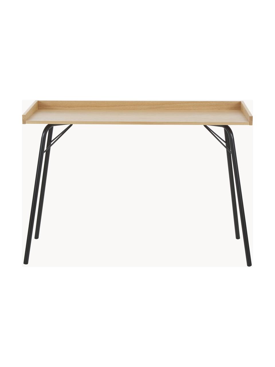 Bureau avec plateau en bois Rayburn, Bois clair, noir, larg. 115 x prof. 52 cm