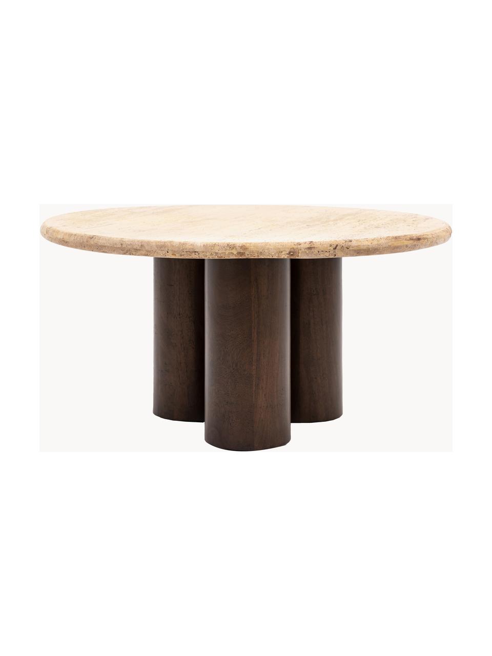 Table basse ronde avec plateau en travertin Trevi, Ø 75 cm, Manguier, travertin beige, Ø 75 cm