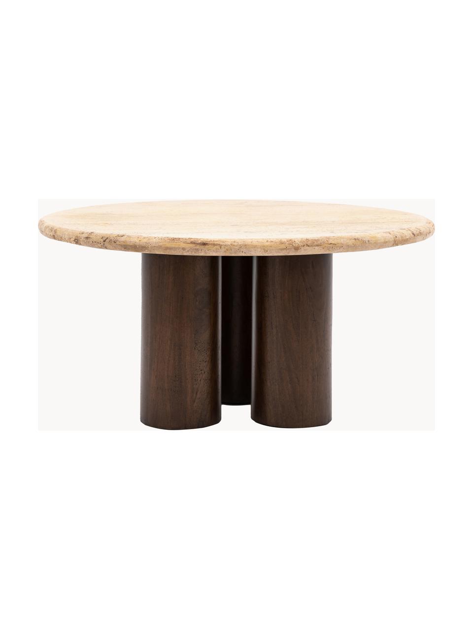 Runder Couchtisch Trevi mit Travertin-Tischplatte, Ø 75 cm, Tischplatte: Travertin, Gestell: Mangoholz, Mangoholz, Beige Travertin, Ø 75 cm