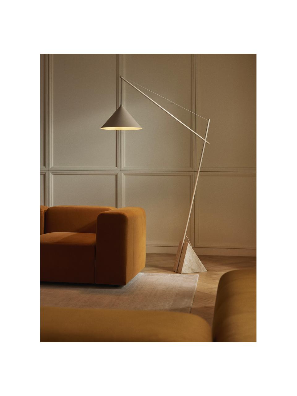 Lámpara de lectura grande de travertino Reyna, Pantalla: metal con pintura en polv, Cable: plástico, Travertino beige claro, Al 200 cm